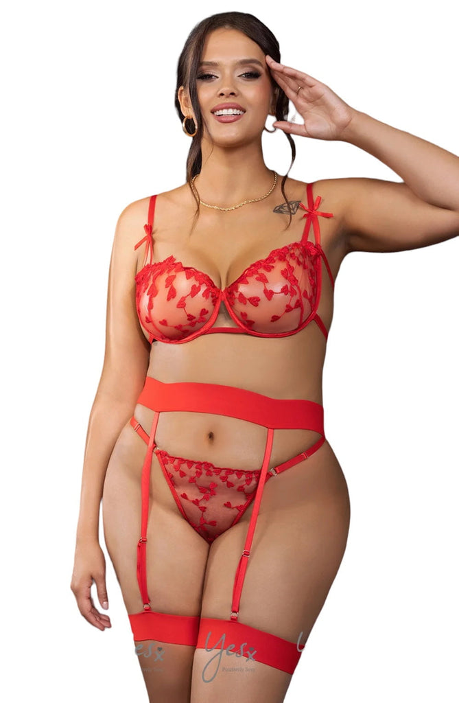 YesX YX845Q Plus Size Bra Set Red - My Lingerie Obsession 