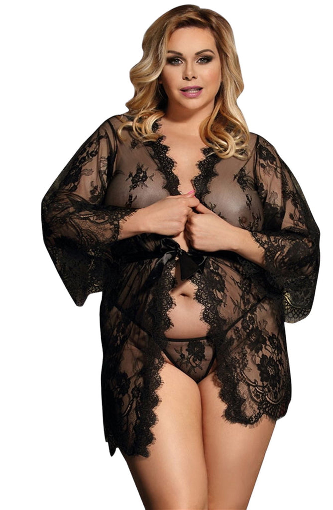 YesX YX827Q Robe Set Black - Up to 6XL - My Lingerie Obsession 