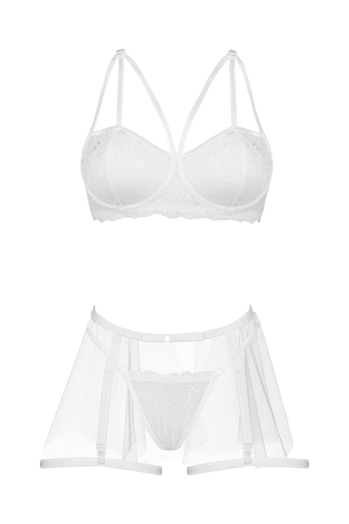 Beauty Night Peony Lingerie Set White BN6711 - My Lingerie Obsession 