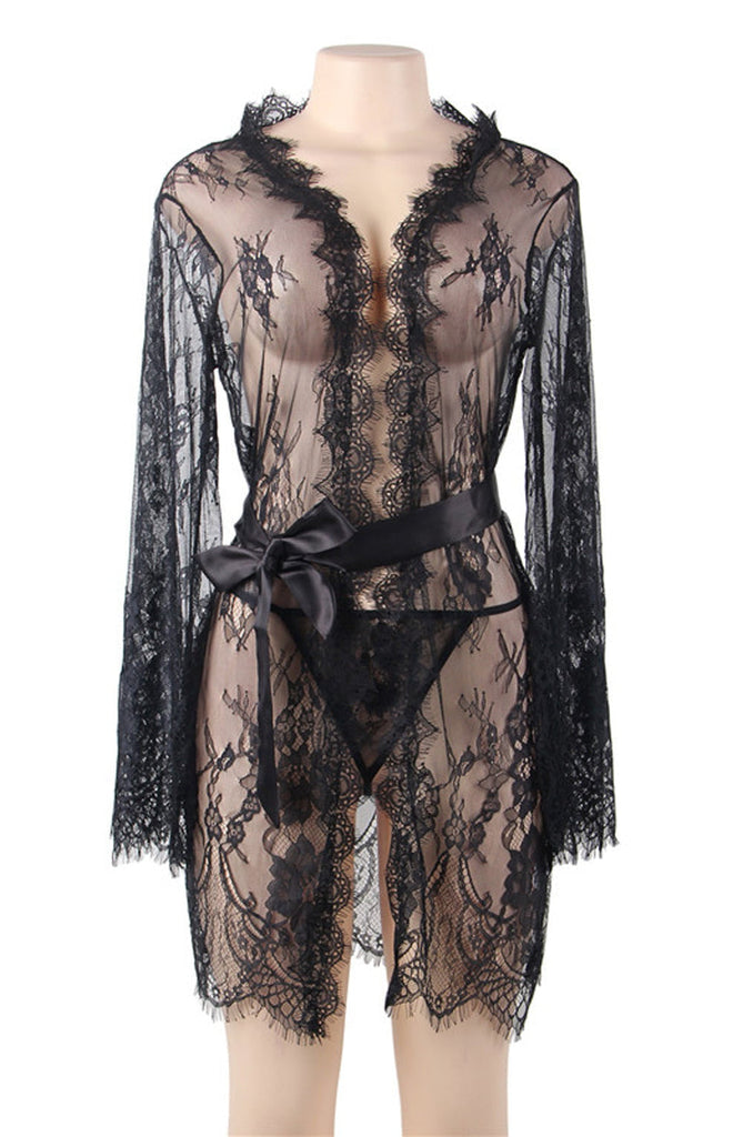 YesX YX827 Robe & Thong Set Black - My Lingerie Obsession 