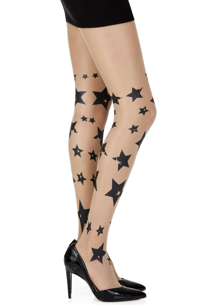 Zohara "Shooting Stars" Skin Sheer Print Tights - My Lingerie Obsession 