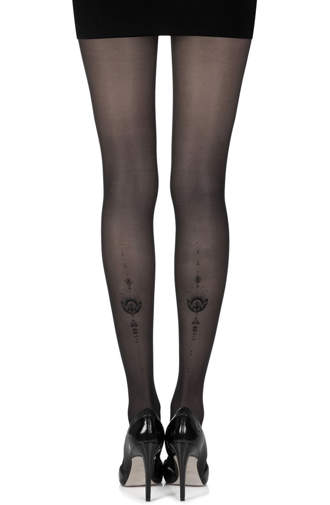 Zohara "Jewel In The Night" Black Sheer Print Tights - My Lingerie Obsession 