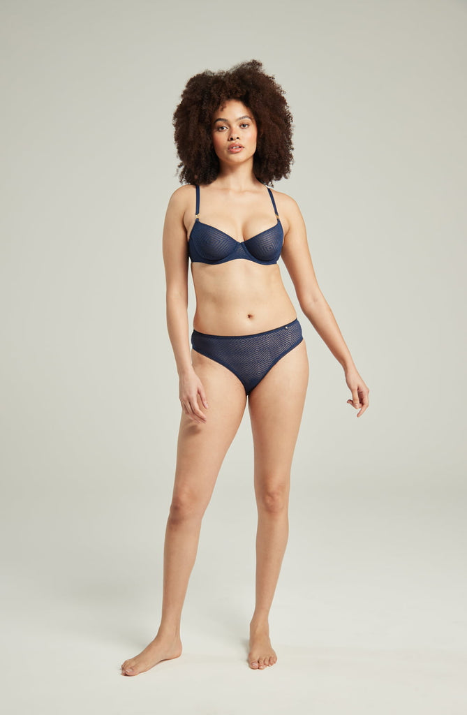 The Sheer Deco High Leg Brief Navy - My Lingerie Obsession 