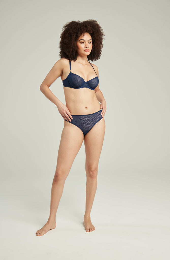 The Sheer Deco Lift Balcony Bra Navy Up to GG Cup - My Lingerie Obsession 