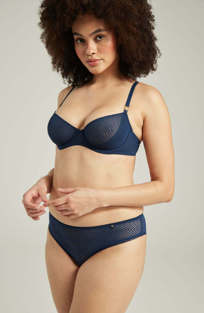 The Sheer Deco Lift Balcony Bra Navy Up to GG Cup - My Lingerie Obsession 