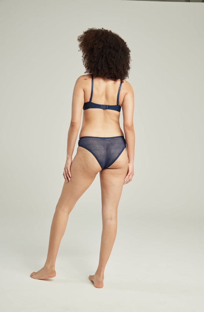 The Sheer Deco High Leg Brief Navy - My Lingerie Obsession 