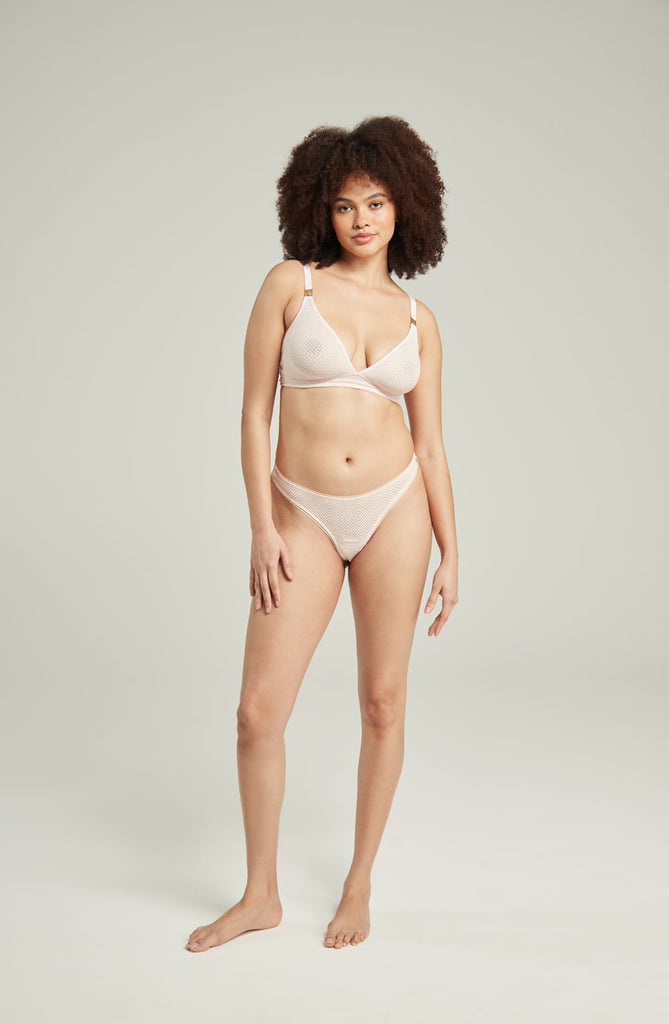 The Sheer Deco Barely There Thong Blush Pink - My Lingerie Obsession 