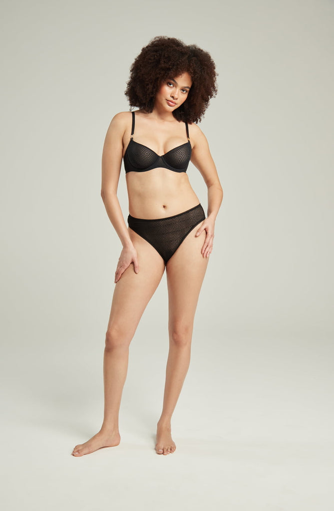 The Sheer Deco High Leg Brief Black - My Lingerie Obsession 