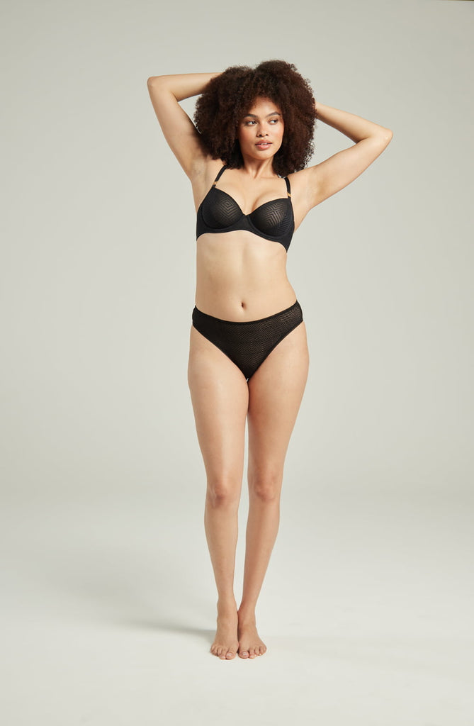 The Sheer Deco High Leg Brief Black - My Lingerie Obsession 