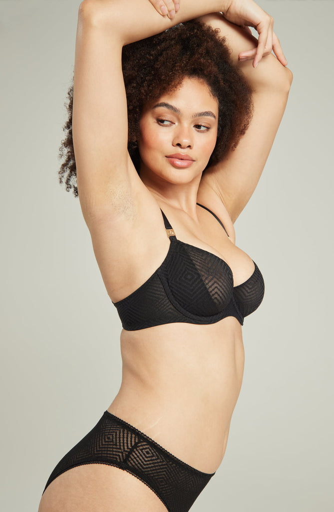 The Sheer Deco Lift Balcony Bra Black Up to GG Cup - My Lingerie Obsession 