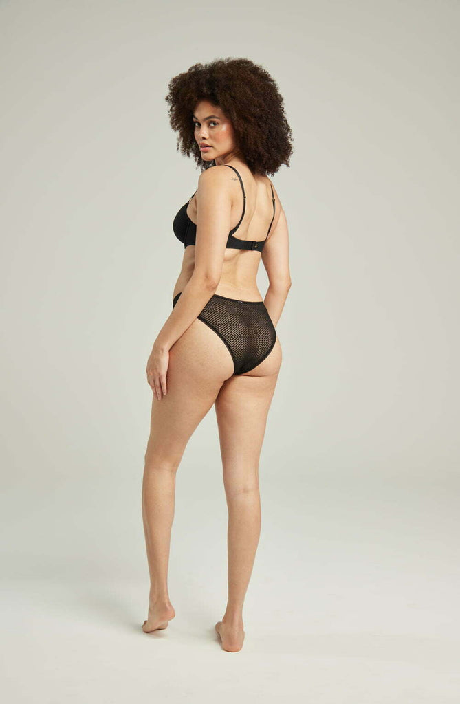 The Sheer Deco High Leg Brief Black - My Lingerie Obsession 