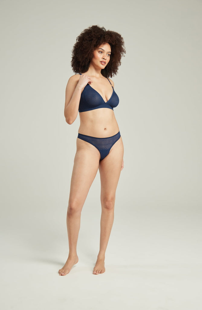 The Sheer Deco Barely There Thong Navy - My Lingerie Obsession 