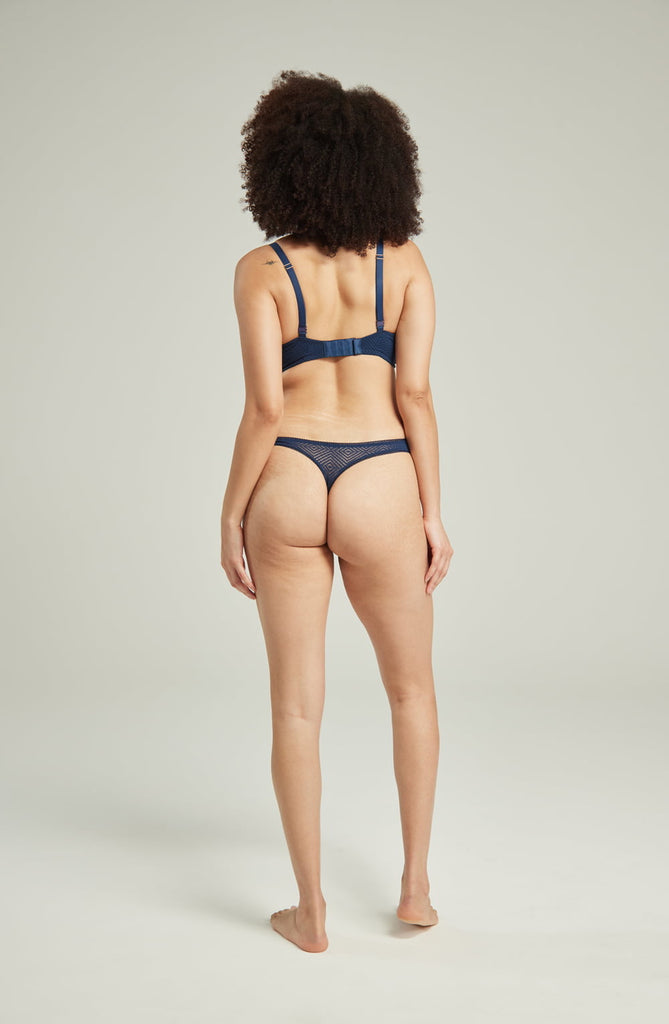 The Sheer Deco Barely There Thong Navy - My Lingerie Obsession 