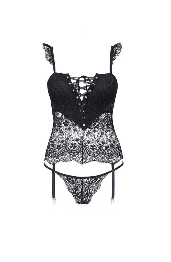 Beauty Night Alena Corset & Thong Set Black BN6682 - My Lingerie Obsession 