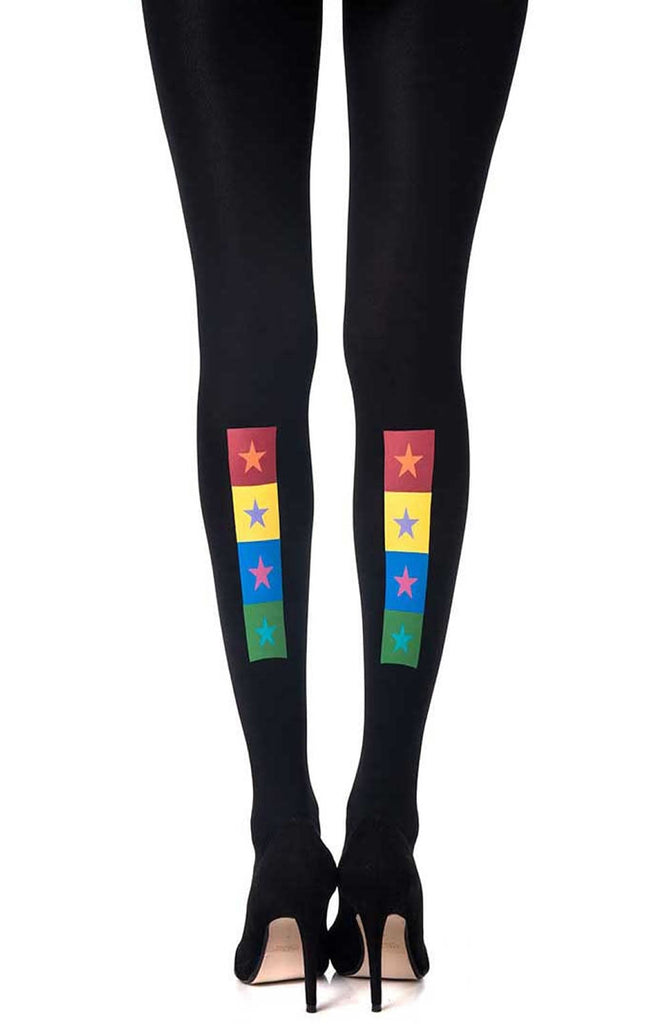 Zohara "United Colors" Black Print Tights - My Lingerie Obsession 