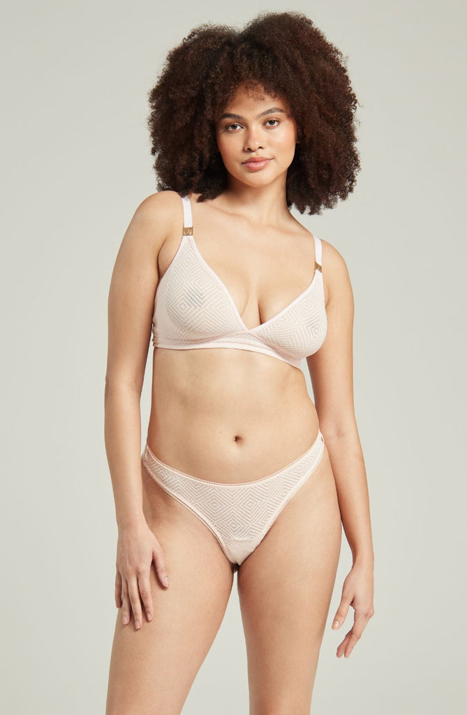 The Sheer Deco Barely There Thong Blush Pink - My Lingerie Obsession 