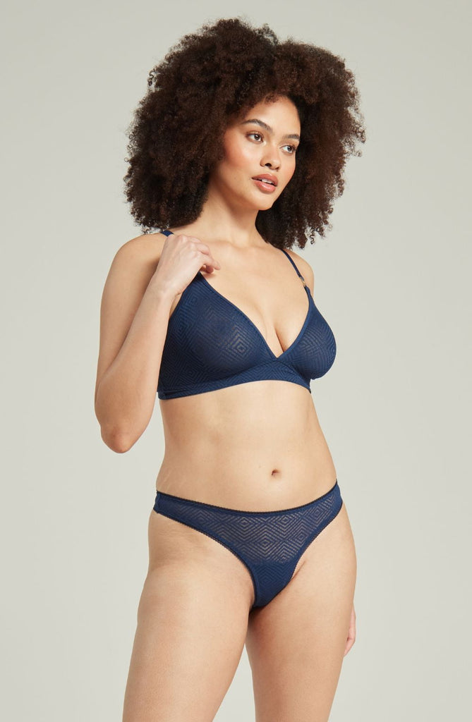 The Sheer Deco Barely There Thong Navy - My Lingerie Obsession 