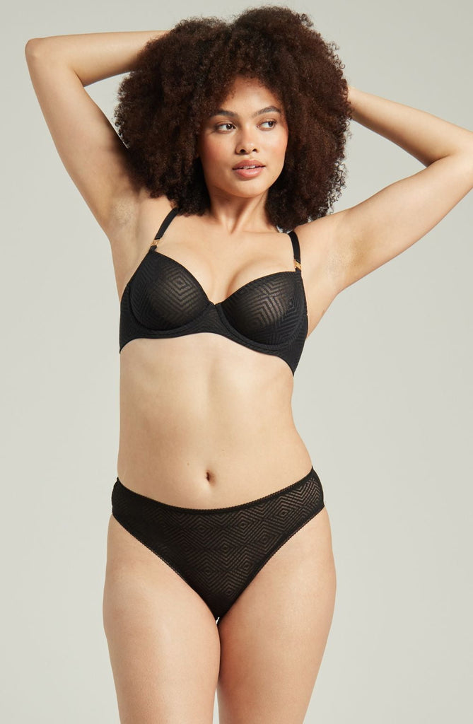 The Sheer Deco High Leg Brief Black - My Lingerie Obsession 