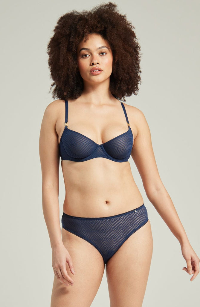 The Sheer Deco High Leg Brief Navy - My Lingerie Obsession 