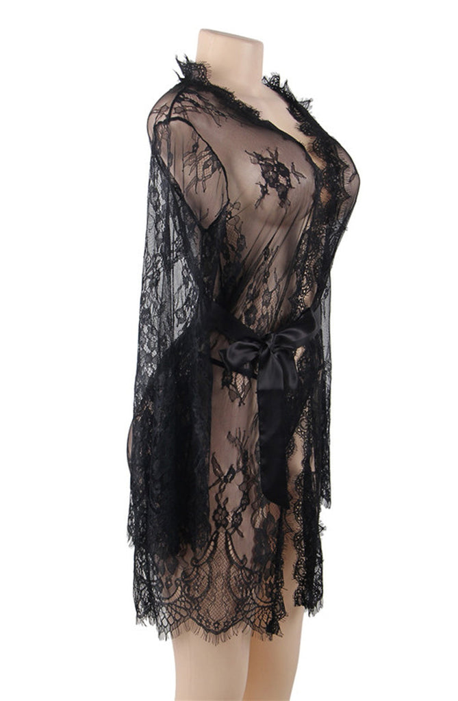 YesX YX827 Robe & Thong Set Black - My Lingerie Obsession 