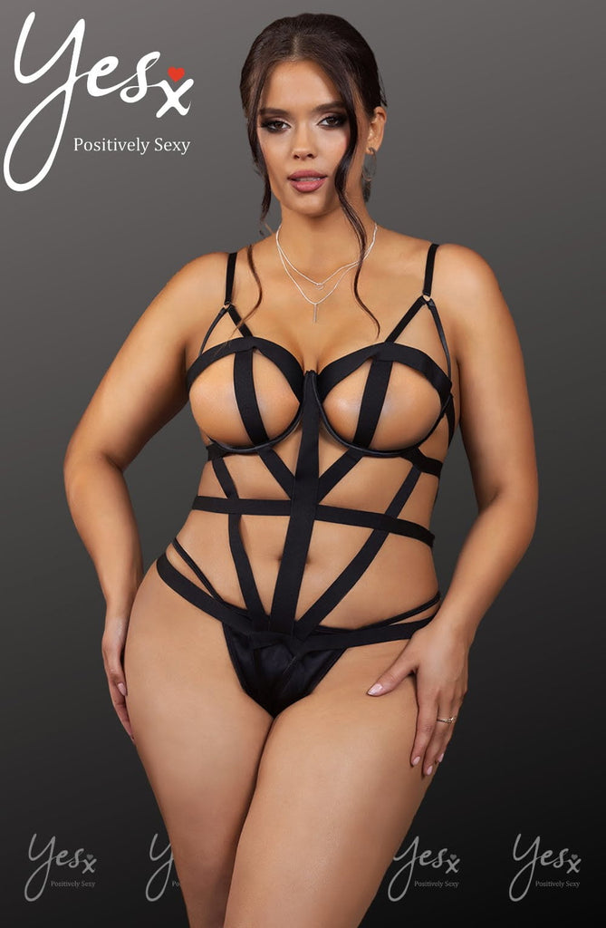 YesX YX844Q Plus Size Bodysuit Black - My Lingerie Obsession 