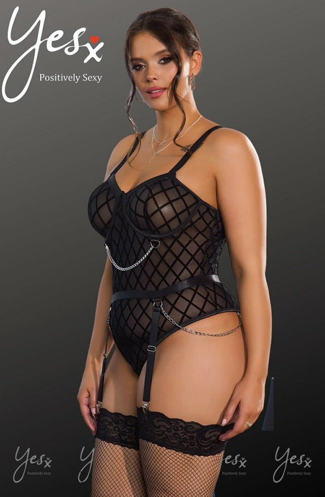 YesX YX846Q Plus Size Bodysuit Black - My Lingerie Obsession 