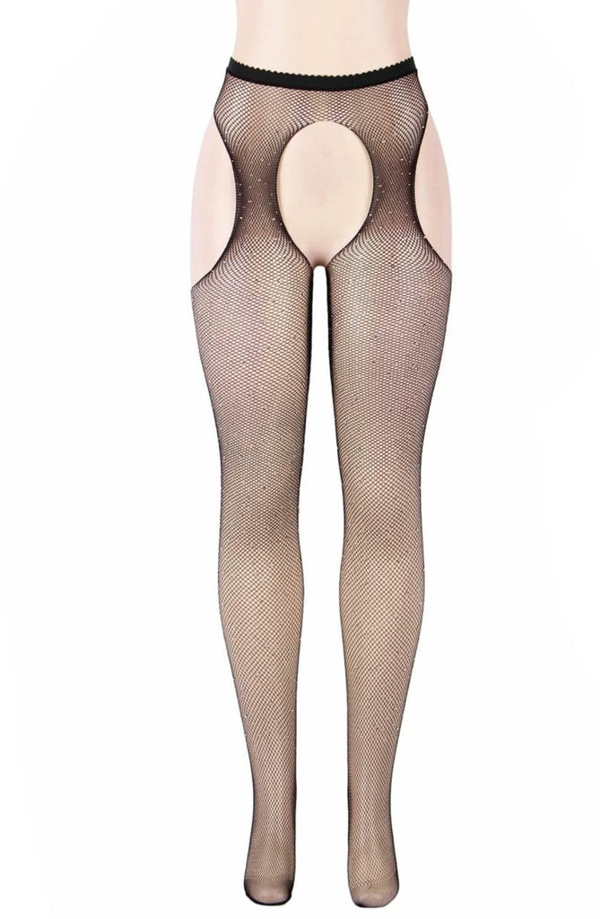 YesX YX850 Sparkly Black Fishnet Suspender Tights - My Lingerie Obsession 