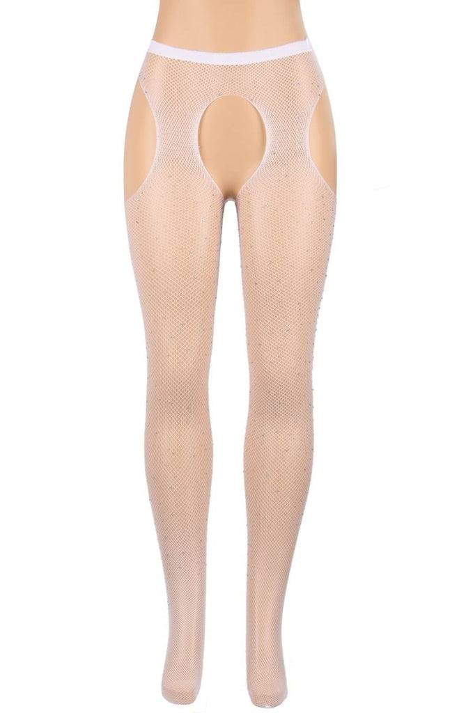 YesX YX851 Sparkly White Fishnet Suspender Tights - My Lingerie Obsession 