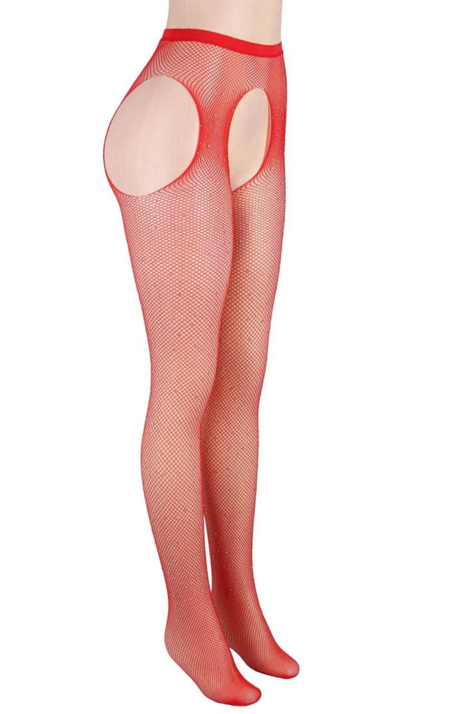 YesX YX852 Sparkly Red Fishnet Suspender Tights - My Lingerie Obsession 