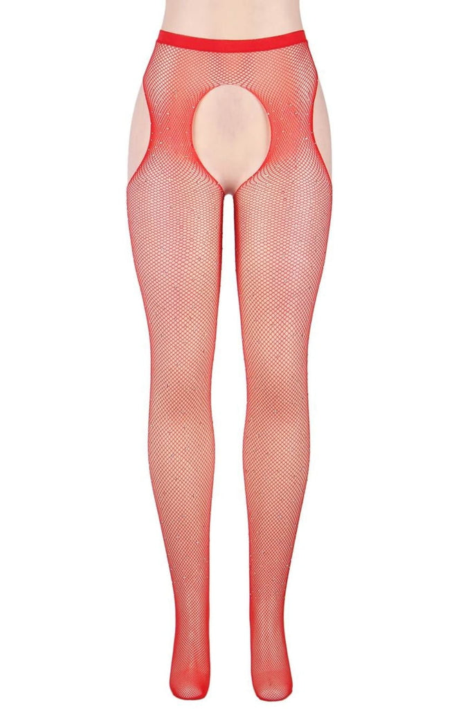 YesX YX852 Sparkly Red Fishnet Suspender Tights - My Lingerie Obsession 