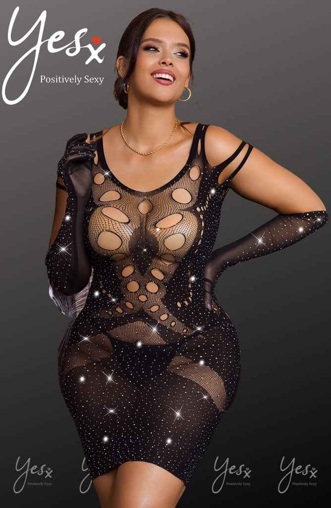 YesX YX853Q Plus Size Sparkly Black Dress - My Lingerie Obsession 