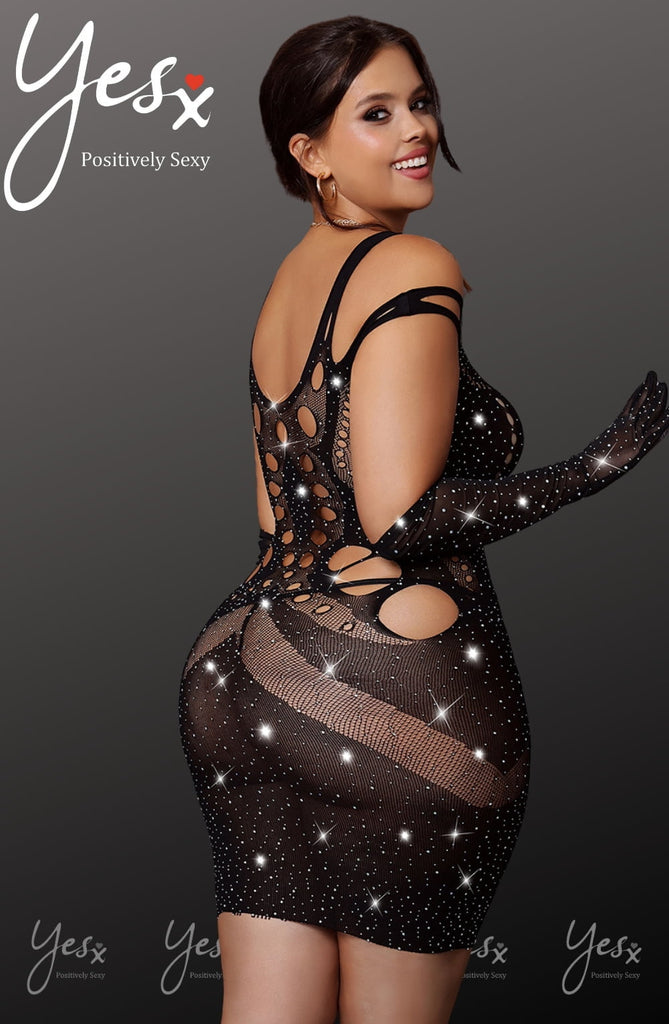 YesX YX853Q Plus Size Sparkly Black Dress - My Lingerie Obsession 