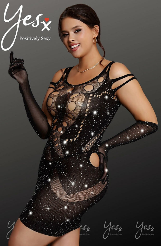 YesX YX853Q Plus Size Sparkly Black Dress - My Lingerie Obsession 