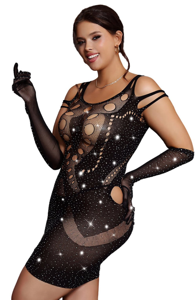 YesX YX853Q Plus Size Sparkly Black Dress - My Lingerie Obsession 