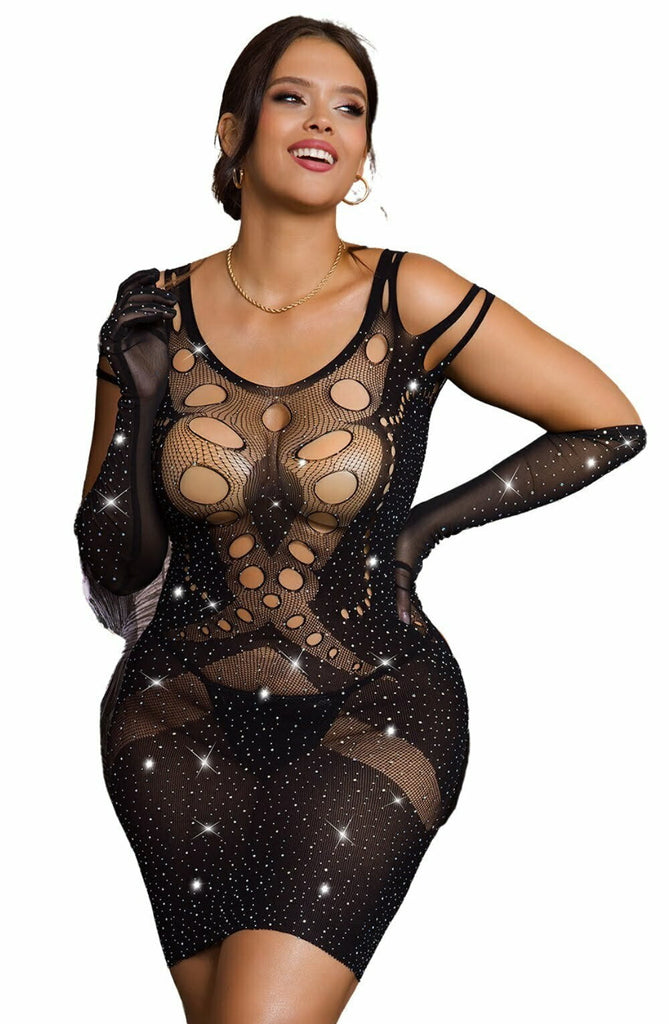 YesX YX853Q Plus Size Sparkly Black Dress - My Lingerie Obsession 