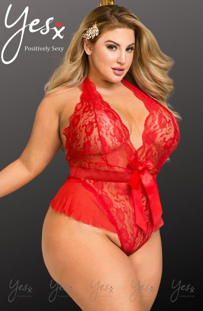 YesX YX856Q Hot Red Teddy Plus Size - My Lingerie Obsession 