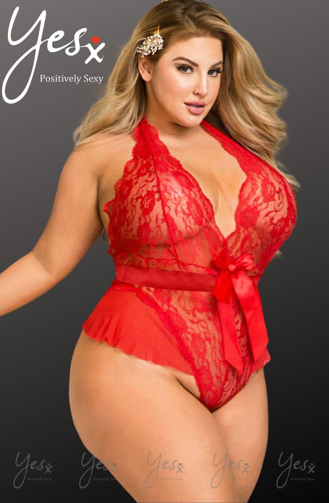 YesX YX856Q Hot Red Teddy Plus Size - My Lingerie Obsession 