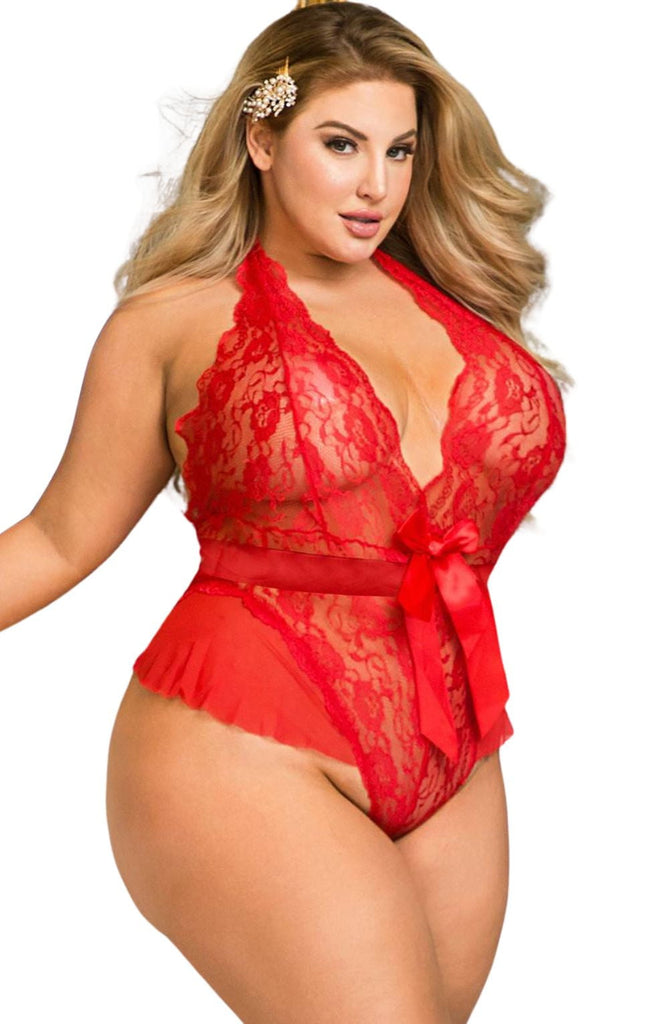 YesX YX856Q Hot Red Teddy Plus Size - My Lingerie Obsession 