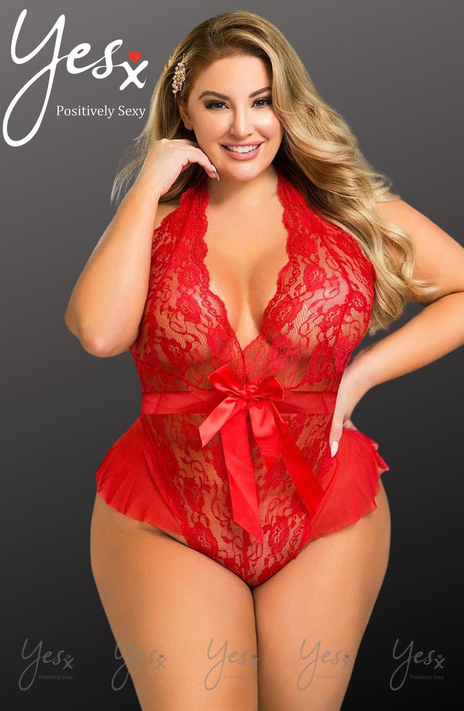 YesX YX856Q Hot Red Teddy Plus Size - My Lingerie Obsession 