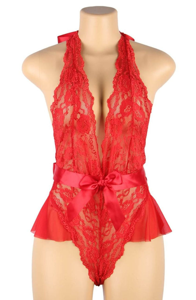 YesX YX856Q Hot Red Teddy Plus Size - My Lingerie Obsession 