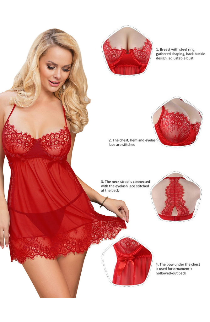 YesX YX952 Red Babydoll Set - My Lingerie Obsession 