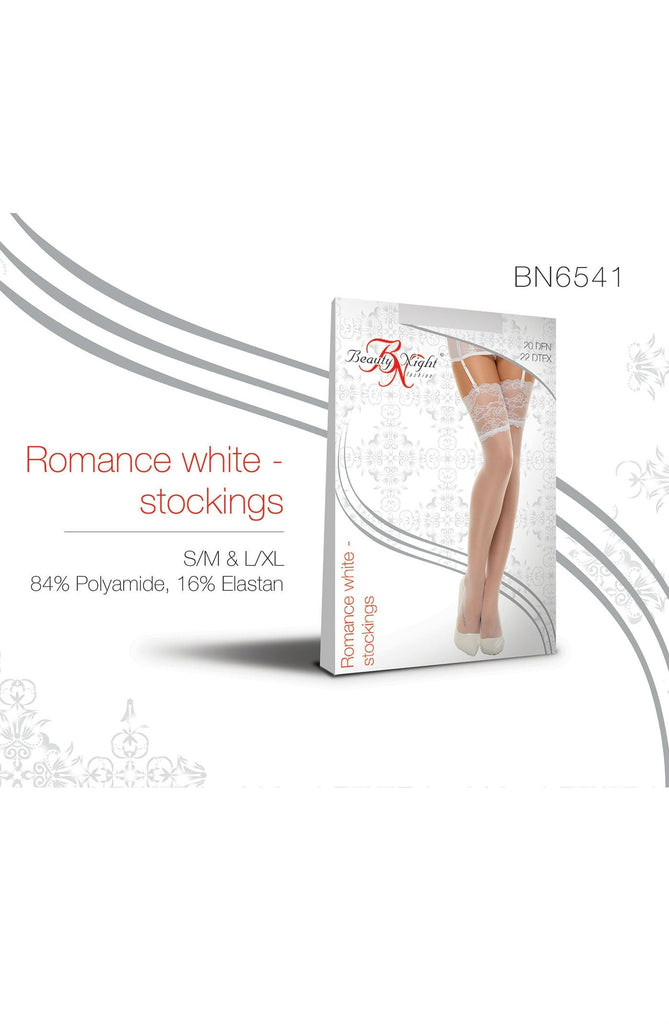 Beauty Night BN6541 Romance Stockings White - My Lingerie Obsession 