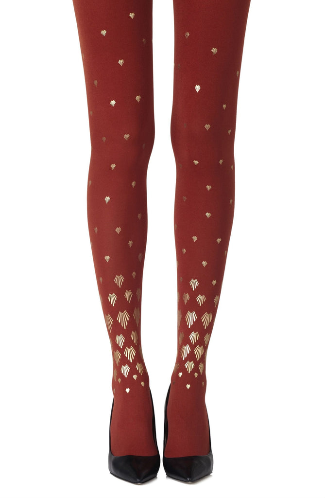 Zohara "Shell Out" Rust Print Tights - My Lingerie Obsession 