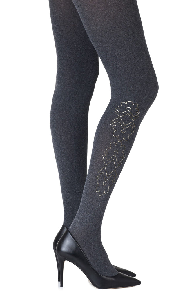 Zohara "Caught In The Metal" Heather Grey Print Tights - My Lingerie Obsession 