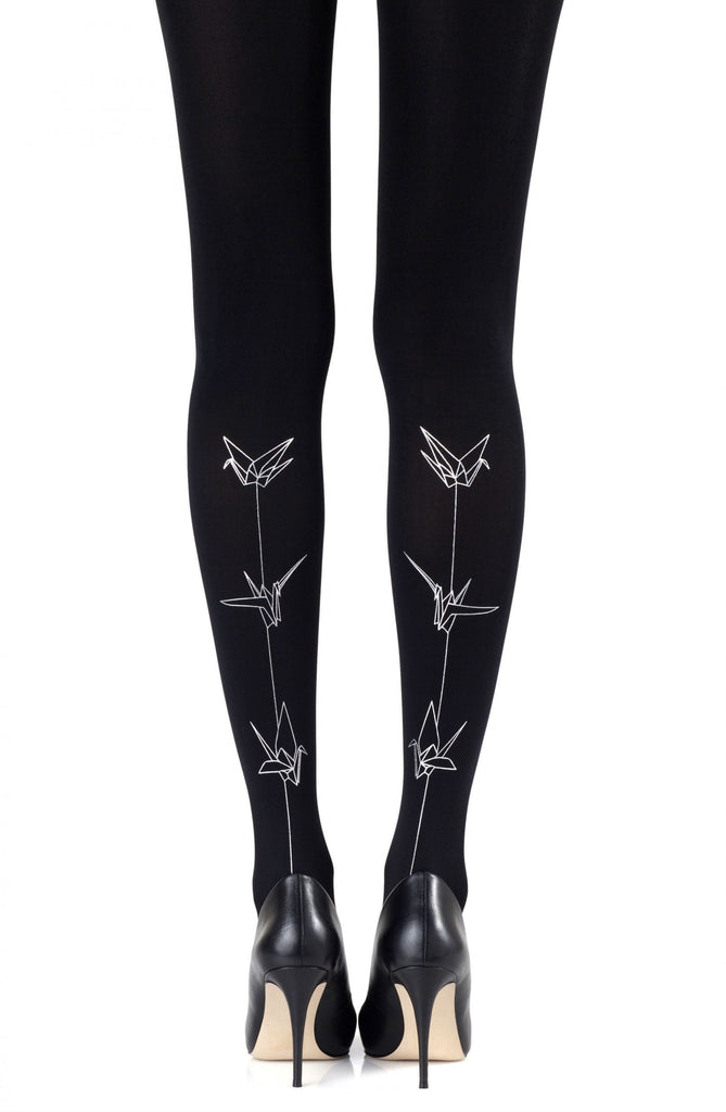 Zohara "Paper Planes" Silver Print Tights - My Lingerie Obsession 