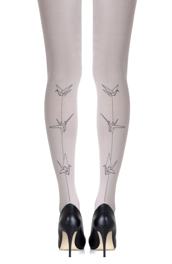 Zohara "Paper Planes" Light Grey Tights - My Lingerie Obsession 