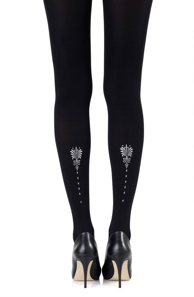 Zohara "Vine And Dash" Silver Print Tights - My Lingerie Obsession 