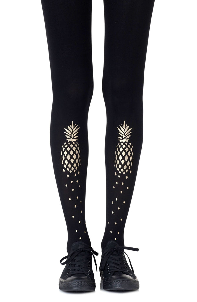 Zohara "If You Like Piña Coladas" Gold Print Tights - My Lingerie Obsession 