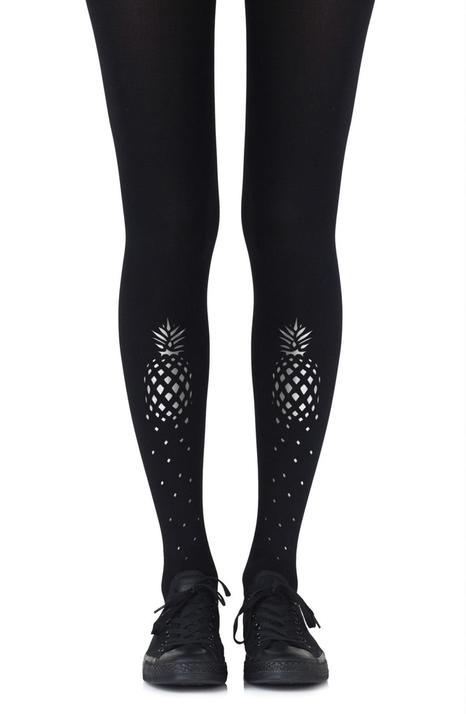 Zohara "If You Like Piña Coladas" Silver Print Tights - My Lingerie Obsession 