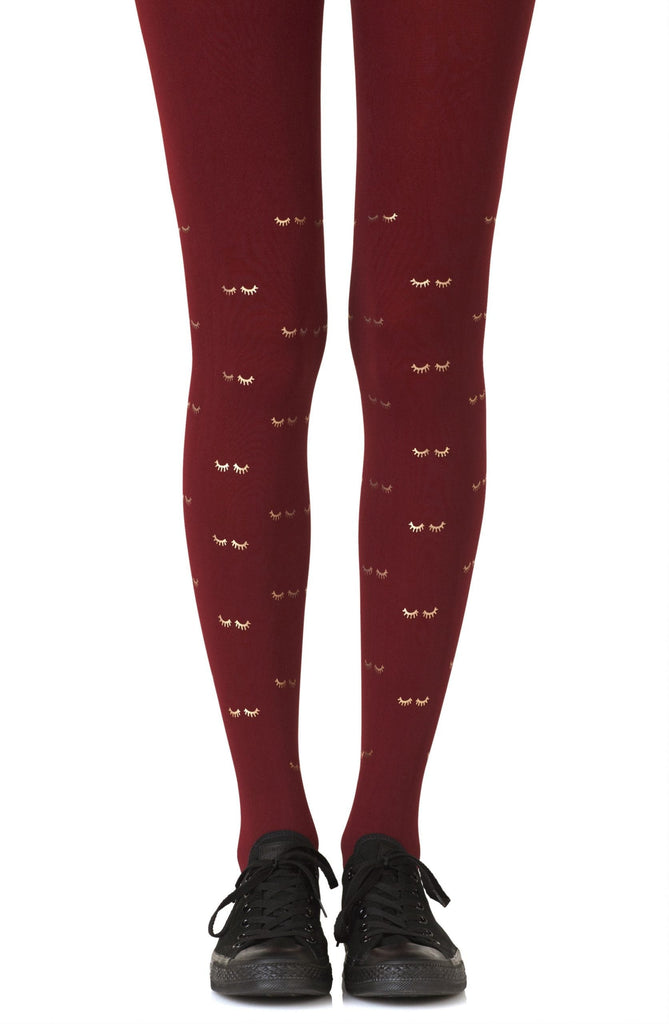 Zohara "Daydreaming" Burgundy Print Tights - My Lingerie Obsession 